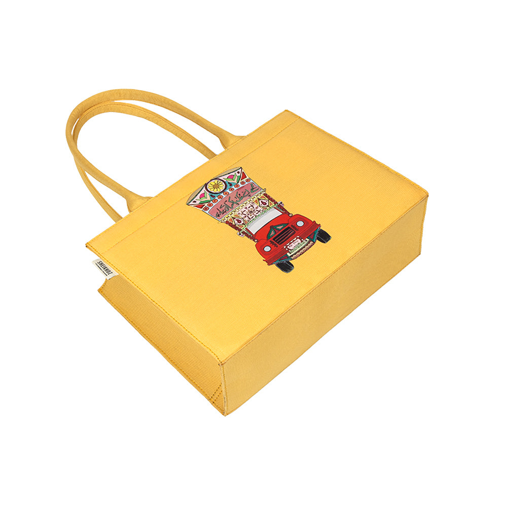 Yellow Truck Art Tote – Vibrant Heritage Statement Handbag