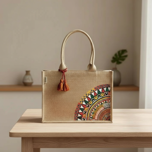 Earthy Chic Jute Tote - Warm Beige Tote with Tassel
