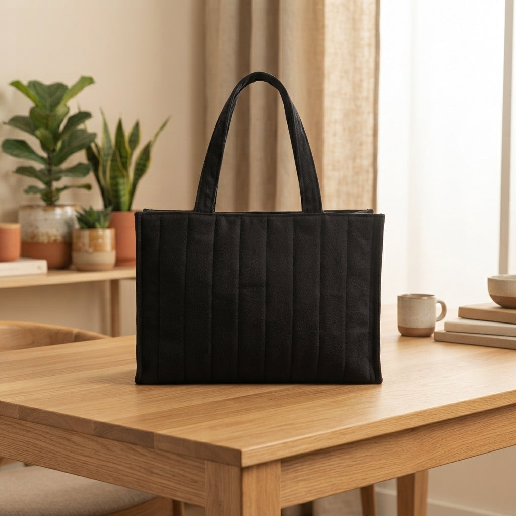 Black Velvet Quilted Tote Bag – Stylish & Versatile