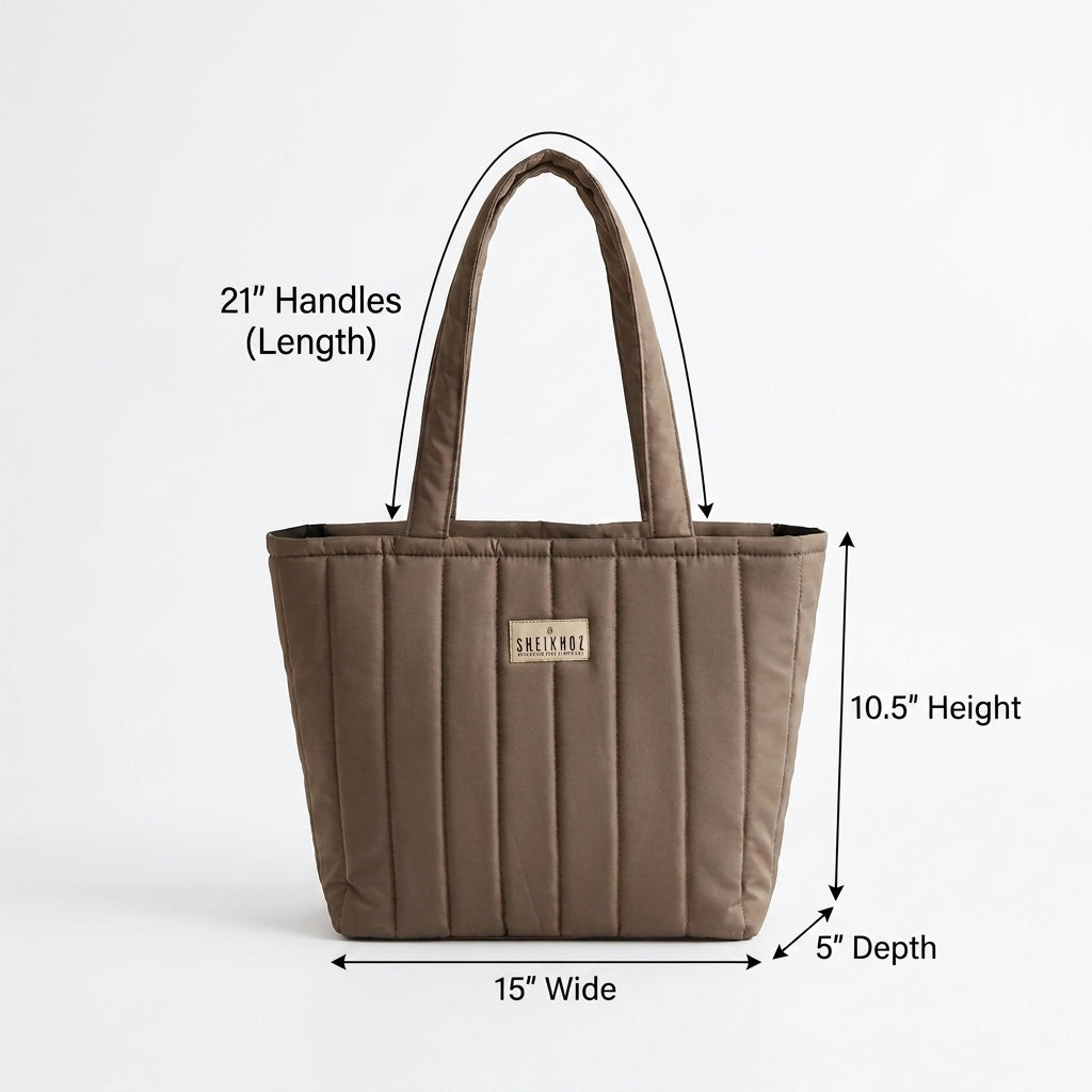 Warm Taupe Gray Waterproof Quilted Tote Bag