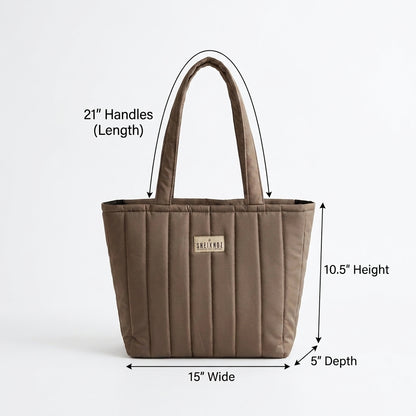 Warm Taupe Gray Waterproof Quilted Tote Bag