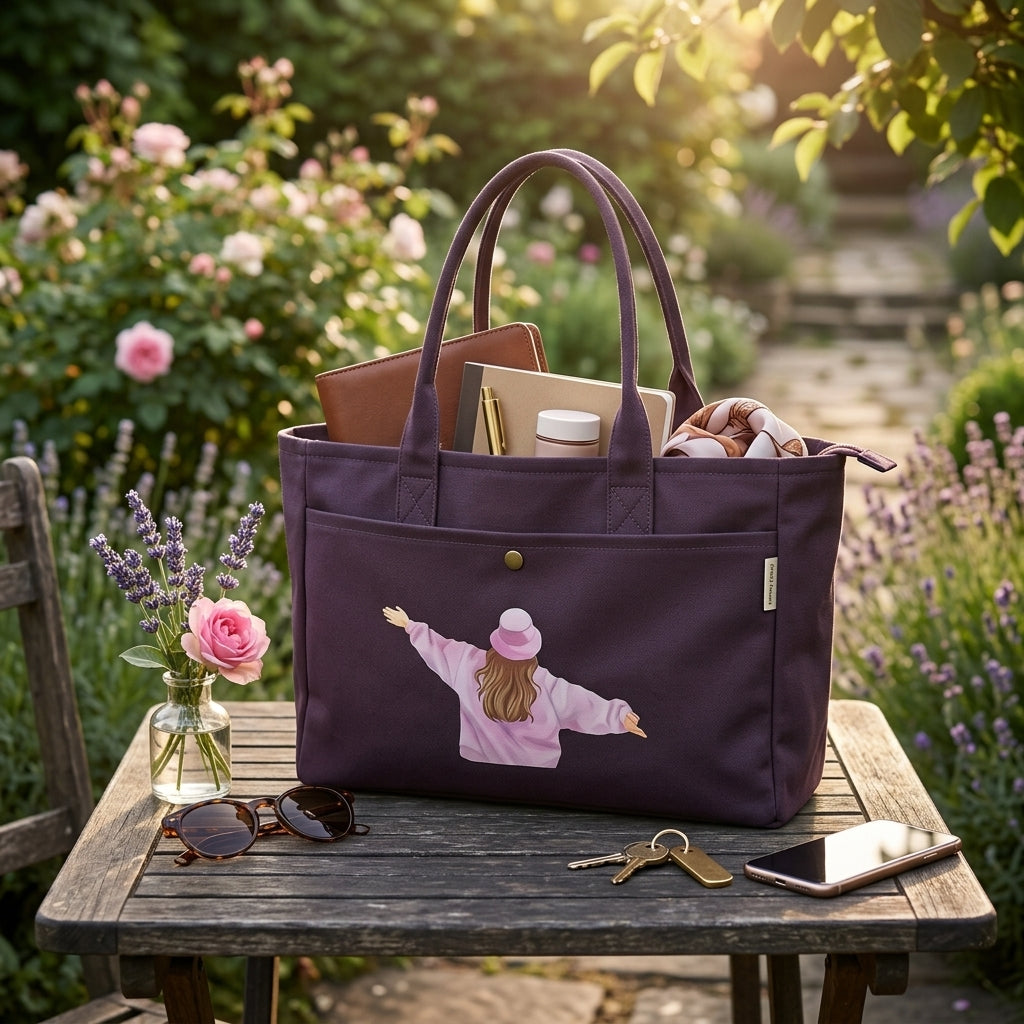 Deep Purple happy Girl tote bag for women
