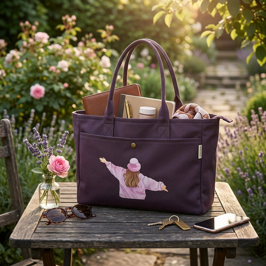 Deep Purple happy Girl tote bag for women