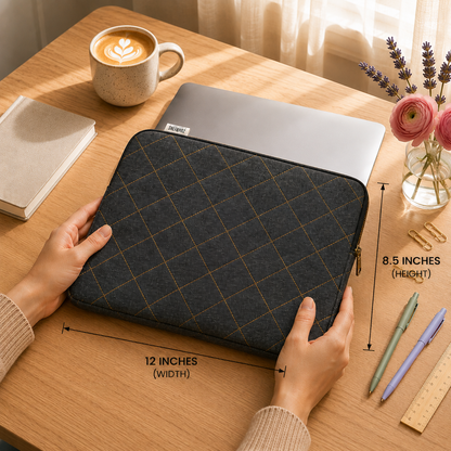 Dark Grey Quilted Denim Lap Top Sleeve 12* 8.5inches