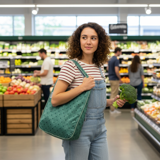 Pop Tote - Green Printed Tote with Piping