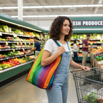 Pop Tote - Multi Striper Tote with Piping