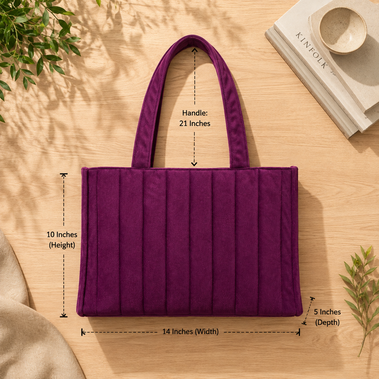Purple Velvet Quilted Tote Bag – Stylish & Versatile
