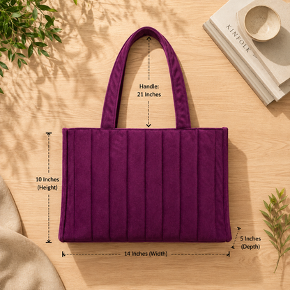Purple Velvet Quilted Tote Bag – Stylish & Versatile