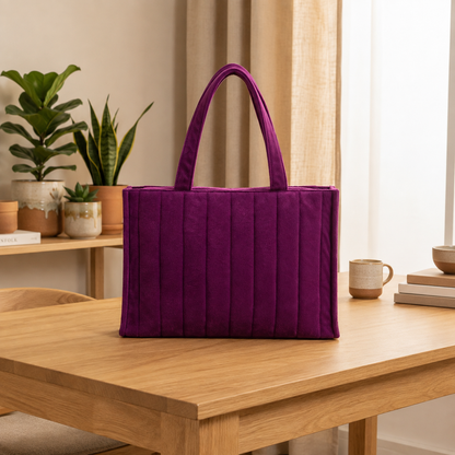 Purple Velvet Quilted Tote Bag – Stylish & Versatile