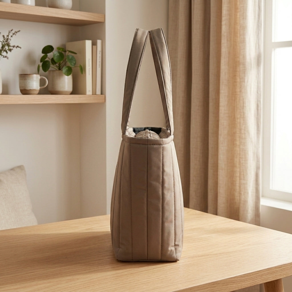 Warm Taupe Gray Waterproof Quilted Tote Bag